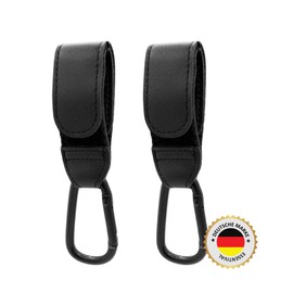 ESSENTIVAL Pram Hooks for Bags (Pack of 2) - Large Universal Carabiner for Prams, Robust Carabiner Hooks as Bag Holder, Pendant for Pushchairs in Universal Fit (Black)