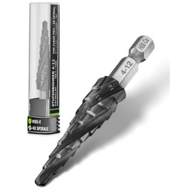 Pinava Step Drill HSS Cobalt Pro 4XSPIRAL [Faster, Precise, Durable] Diameter 4-12 mm - Professional Taper Drill for Stainless Steel, Metal, Wood, Plastic - Sheet Metal Peeling Drill Extremely Sharp Stainless Steel Drill