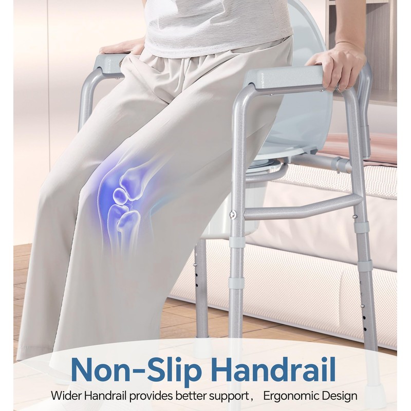 HOMLAND 3-in-1 Bedside Commode with Sturdy Dual-Crossbar Support Construction, Stable