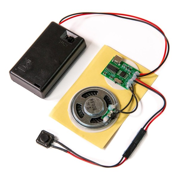 Talking Products, DIY MP3-Soundmodul, Soundchip-Aufnahmebox, 4 MB Speicher, mit AAA-Batteriebox.
