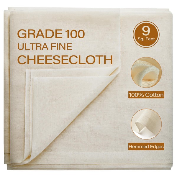 eFond Cheesecloth, 9 Square Feet Grade 100 Cheese Cloths for Straining Reusable, Washable, Lint Free and Ultra Fine Mesh Unbleached Pure Cotton Cooking with Smooth Edge (1 Yard) Beige