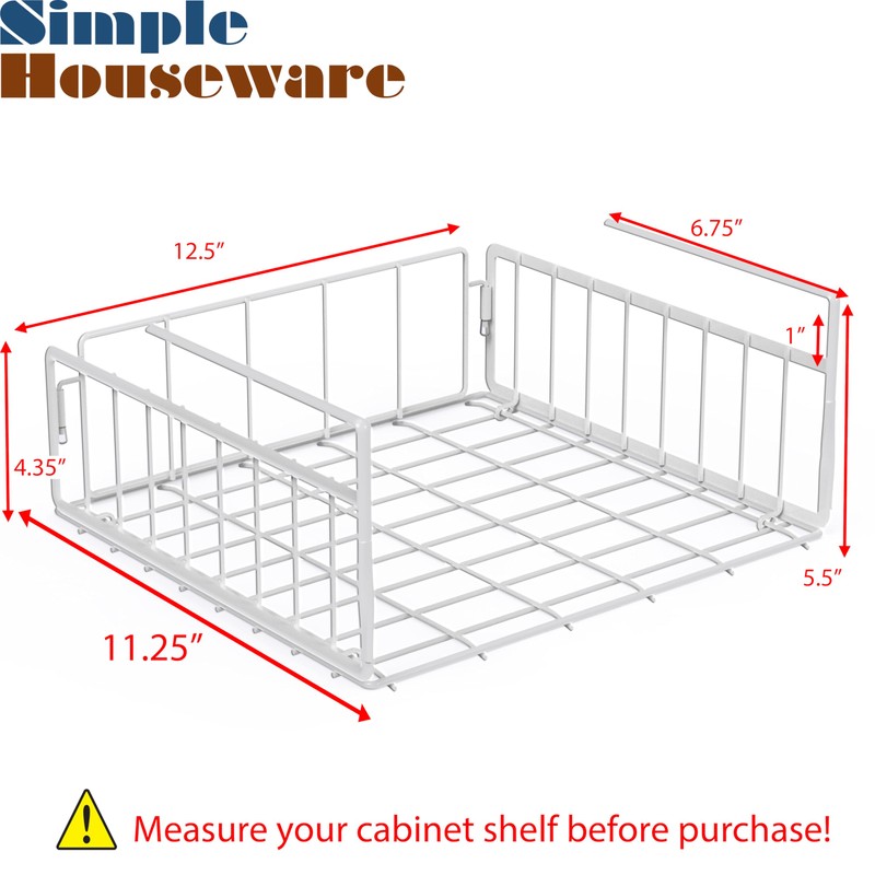 Simple Houseware Under Shelf Basket, White – 2-Pack Space-Saving Storage