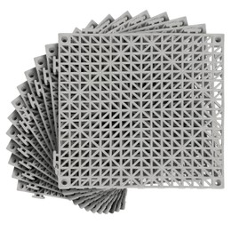 12inx12in Interlocking Drainage Tiles, Premium PVC Non-Slip Floor Mats with Quick-Drain Design for Bathroom, Kitchen, Swimming Pool, Garden,(12 Packs Grey)