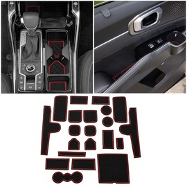 YUJIANQ Center Console Liner Mats for Kia Sorento 2021-2025 2026 Accessories Door Slot Mat for Kia Sorento 2025 Accessories Cup Holder Insert Door Pocket Liners 21-PCS/Set (Red)