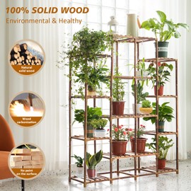Uneedem Tall Shelf for Multiple Plants Indoor Outdoor 14 Tiers 16 Pot Holder Large Rack Wood Stand Shelves for Room Corner Balcony Garden Patio