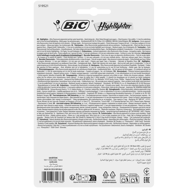 Bic Marking Flat Hyghghter Set of 4 Blister Bright Colours