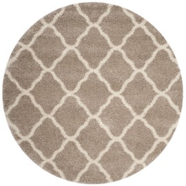 Safavieh Hudson Shag Collection SGH283S Moroccan Trellis 2-inch Thick Area Rug, 3' x 3' Round, Beige / Ivory