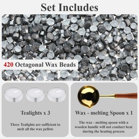 420 Pcs Vintage Wax Seal Beads for Stamp, Wax Seal Kit with 3 Tea Candles and 1 Melting Spoon, Antique Decor for Wedding Invitations, Envelope, Scrapbook, Gift Wrap (Silver A)