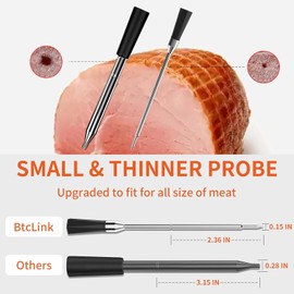 Btclink Bluetooth Wireless Meat Thermometer 3.9mm Ultra-Thin Probe NIST Accuracy Certification 800FT Range Monitor Temperature for BBQ,Grill,Kitchen,Sous Vide,Oven,Smoker
