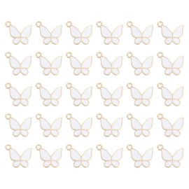sourcing map 30 Pcs Butterfly Charm, Alloy Gold Plated Butterfly Pendant for Phone Accessories Keychain Crafting, White, 19x14mm