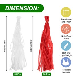 sourcing map 100pcs Egg Hatching Bags, 24 Inch Mesh Nylon Netting Reusable Produce Mesh Bags Strong Stretchable Plastic Seafood Boil Bags for Fruits Vegetables Storage, White/Red