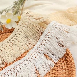 4 Metres 6 cm Cotton Fringe Trim Fringe Trim Fringe Ribbon Lace Ribbon Lace Trim Crochet Lace Fringe Border Crochet Trim Tassel Trim Curtain Border for Clothing DIY Sewing, White