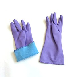 SagaSave Rubber Gloves, Purple Household Long Sleeve Gloves with Cotton Flock Lining for Cleaning, Dishwashing and Gardening