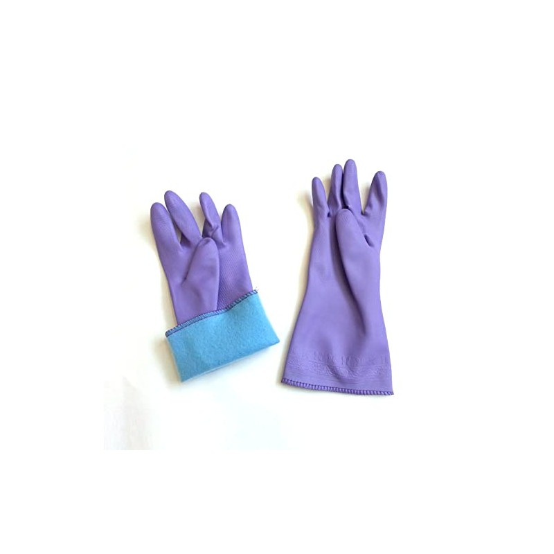 SagaSave Rubber Gloves, Purple Household Long Sleeve Gloves with Cotton