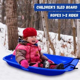 Snow Sled,Classical Plastics Snow Sled for Kid and Adult with Handles and Ropes 1-2 Rider for Winter Skiing Snowboard Outdoor Sledding Gift 35"(Red+Blue)