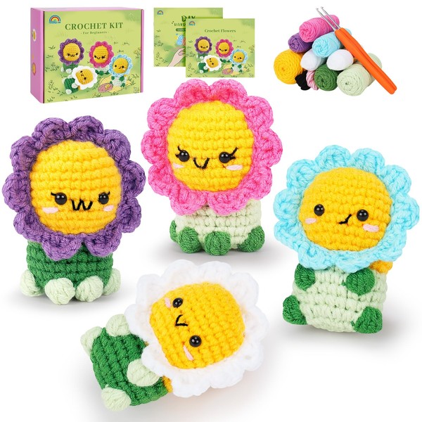 Crochet Kit for Beginners - 4PCS Flowers Complete Crochet Starter