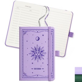 EMSHOI A6 Notebook for Women Men, Small Mini Cute Pocket Notebook College Ruled, 160 Numbered Pages, Leather Hardcover Lined Journal for Work Travel Writing Gift, 3.7"x5.7" - LightPurple
