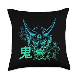 Hannya Oni Mask/ Japan Anime, Demon Warrior Mask, Throw Pillow