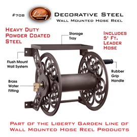 Liberty Garden 708 Steel Decorative Wall Mount Garden Hose Reel, Holds 125-Feet of 5/8-Inch Hose - Bronze