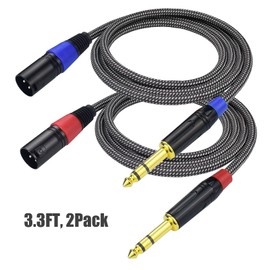 Ihurllu Balanced 1/4" TRS to XLR Male Patch Cable, 3.3Feet Quarter Inch 6.35mm to 3pin XLR Male Microphone Cable, Heavy Duty Nylon Braided, Gold Plated Plug, for Mixer, Speaker, Studio Monitor -2Pack