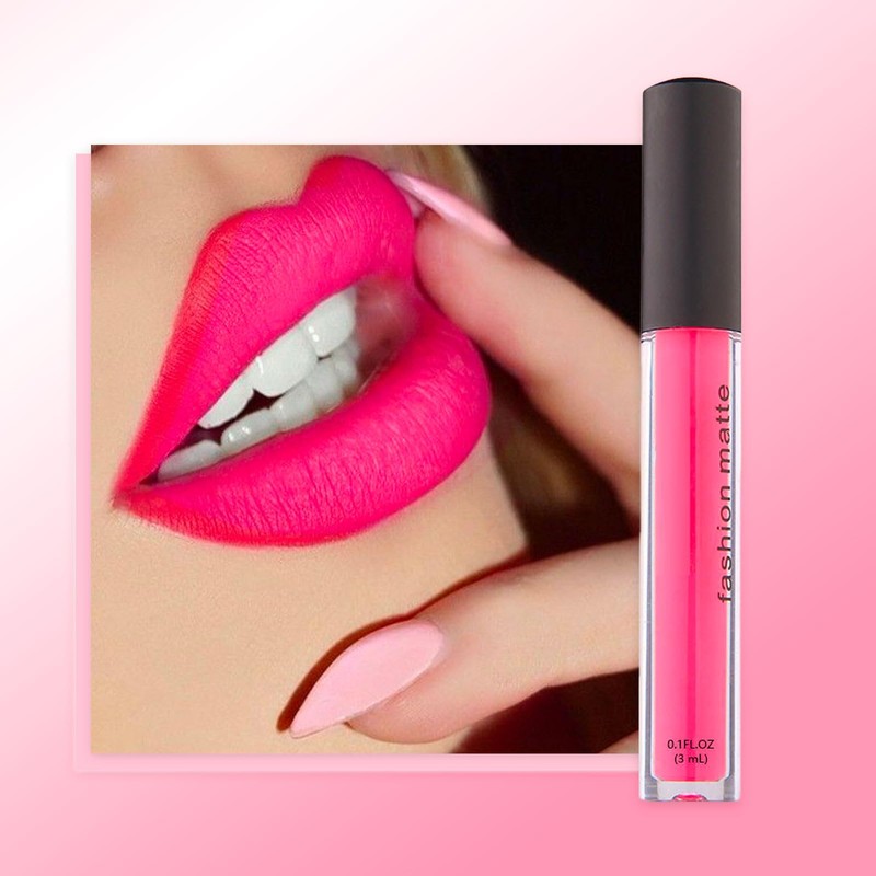 Velvet Matte Bright Hot Pink Liquid Lipstick, Waterproof Quick-Drying Non-Sticky