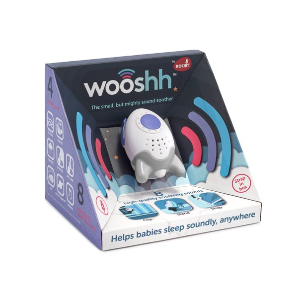 Wooshh Portable Sound Sleep Soother by Rockit - 8 Calming Sounds and 4 Volume Levels - Stand, Clip or Strap it, Rechargeable and Compact, Baby Sleeping Aid Machine, Sleep Aid for Adults, Kids & Baby