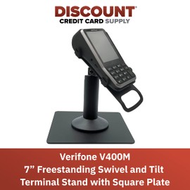 Verifone V400M 7" Freestanding Swivel and Tilt Terminal Stand with Square Plate, Black