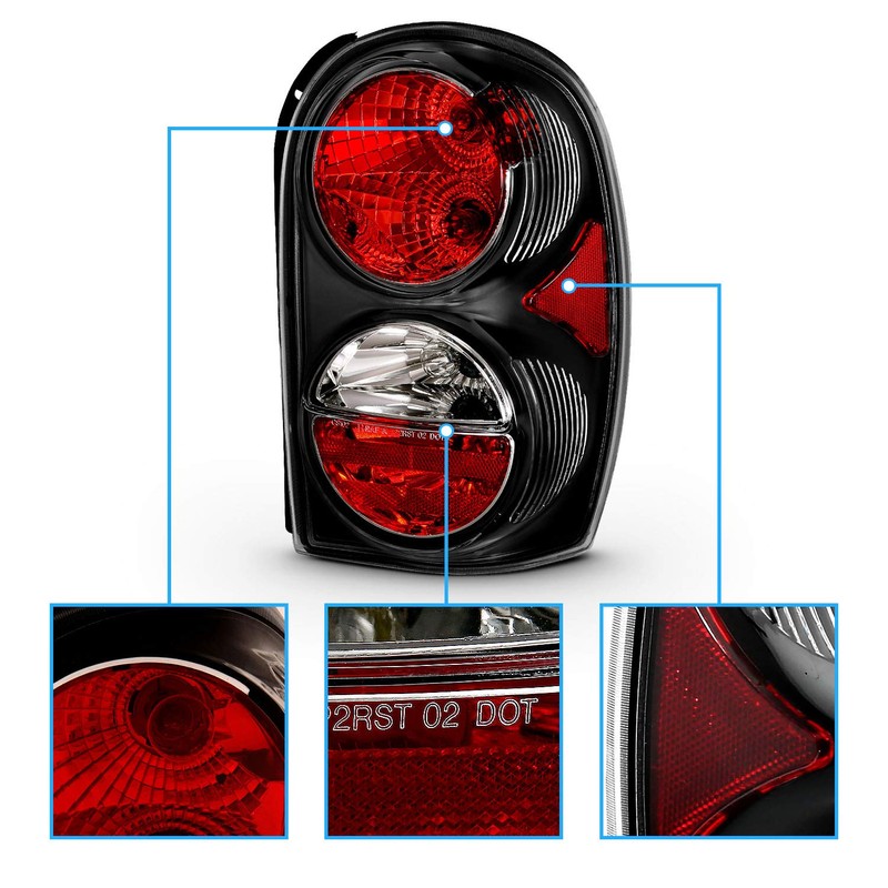 AmeriLite Black Replacement Brake Tail Lights Set For 02-07 Jeep