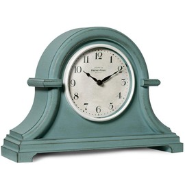 PresenTime & Co Vintage Farmhouse Table Clock Series Napoleon Mantel Clock,13 x 10 inch, Domed Lens, Quartz Movement, Aged Teal Color