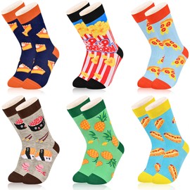Dsia Zamur Kids Boys Girls Crew Socks 4-6 Pack + Gift Box, Novelty Funky Colorful Toddler Calf Socks for Teens, 6 Pack Diy Food, 12-18 Years