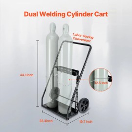Dual Welding Cylinder Cart 440LBS Static Weight Capacity 10-Inch Solid Wheels for Oxygen Acetylene Tank Welding EquipmentLoad Capacity: 440 lbs, Top Dimensions: No Top