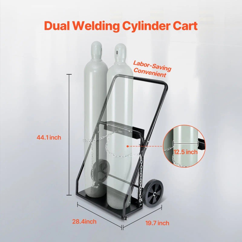 Dual Welding Cylinder Cart 440LBS Static Weight Capacity 10-Inch Solid