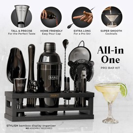 BARE BARREL® Mixology Bartender Kit Bar Set | 16-Piece Cocktail Shaker Set | Martini Barware Mixing Tools for Home Bartending | Incl. 35 Recipe Cards | Gift Set (24oz Cobbler Shaker, Jet Black/Black)