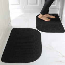27X18 Inch Anti Fatigue Kitchen Rug Mats are Made of 100% Polypropylene Half Round Rug Cushion Specialized in Anti Slippery and Machine Washable,Black(2 pcs)