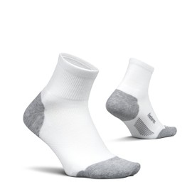 Feetures Elite Max Cushion Quarter Sock- Athletic Running Socks for Men & Women, Targeted Compression, Moisture Wicking - New White, Large (1 Pair)