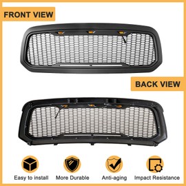 DIBON AUTO Front Honeycomb Grill for Dodge Ram 1500 2013-2018 Dodge Ram 1500 Classic 2019-2021 Grille Matte Black with LED Lights