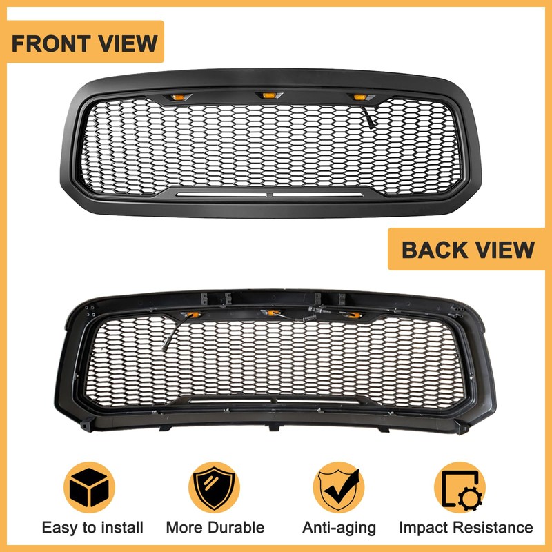 DIBON AUTO Front Honeycomb Grill for Dodge Ram 1500 2013-2018