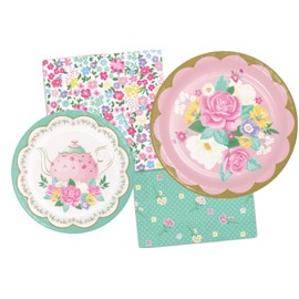 Floral Themed Tea Party Supply Pack Bundle Includes Paper Plates & Napkins for 8 Guests
