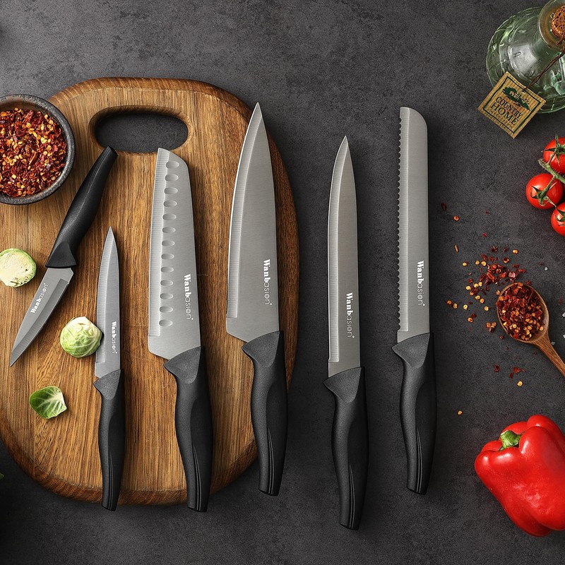 Wanbasion Black Stainless Steel Knife Set, Sharp Kitchen Knife Set