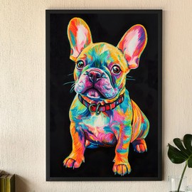 Gobeiuasy French Bulldog Canvas Wall Art Colorful Dog Painting Graffiti Dog Wall Art Colorful Pet Portrait Modern Animal Artwork for Wall Abstract Pet Painting Animal Canvas Print 16x24inch No Frame