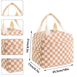 WYSUMMER Lunch Bag, Insulated Tote Bag for Women,Corduroy Insulated Lunch Box Cooler Bag Water-Resistant Lunch Organizer for Kids and Students Travel Picnic School (Coffee Grid)