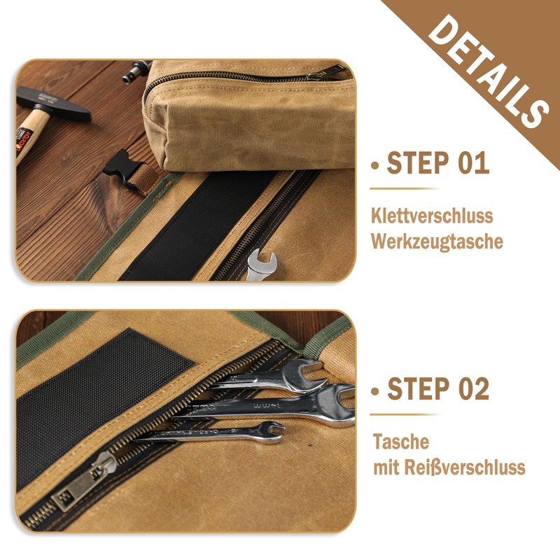 Tool Roll Organiser, Wrench Roll with 2 Pockets with Zip