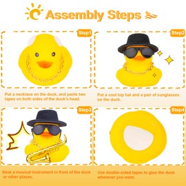 MuMyer Car Rubber Duck, Yellow Duck Car Dashboard Decorations with Mini Top Hat Musical Instrument Sunglasses Necklace(Light Green)