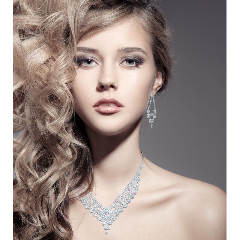 AN SHU Rhinestone Necklace Earrings Set Earrings Set Wedding Wedding