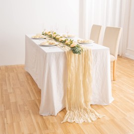 Cuibilyer Cheesecloth Table Runner 10 Ft Cheesecloth Gauze Tablecloth 35 x 120 Inch Romantic Table Runner for Wedding Decoration, Holiday, Birthday, Party, Table, Dining Room, Dresser (White)