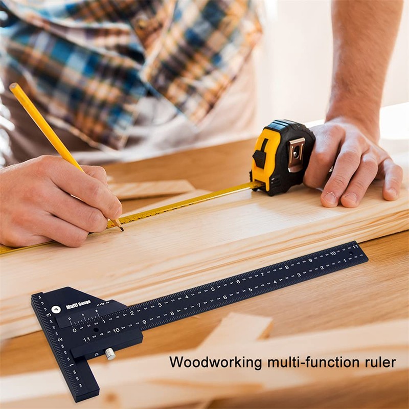 Telituny Woodworking Ruler, 28 cm/11 Inch Multi-Sliding Depth Gauge Aluminium