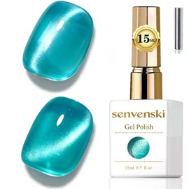 senvenski Jelly Glass Cat Eye Gel Nail Polish with Magnet 15ML Magnetic 3D Galaxy Holographic Glitter Translucent Sheer Color Gel Polish Salon Home DIY (Teal, MY1-010)