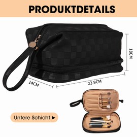 Travel Cosmetic Bag Cosmetic Bag Travel Makeup Bag with Large Capacity PU Leather Portable Waterproof Makeup Bag Toiletry Bag Organiser for Toiletries, C-black