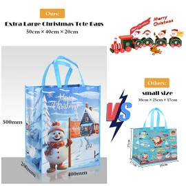 Christmas Tote Bags - 2 Pack Large Christmas Bags with Snowmen and Elk Handle Non-woven Fabric Gift Present Bag，ADQUATOR 40 * 20 * 50cm Xmas Shopping Bag for Christma Gift