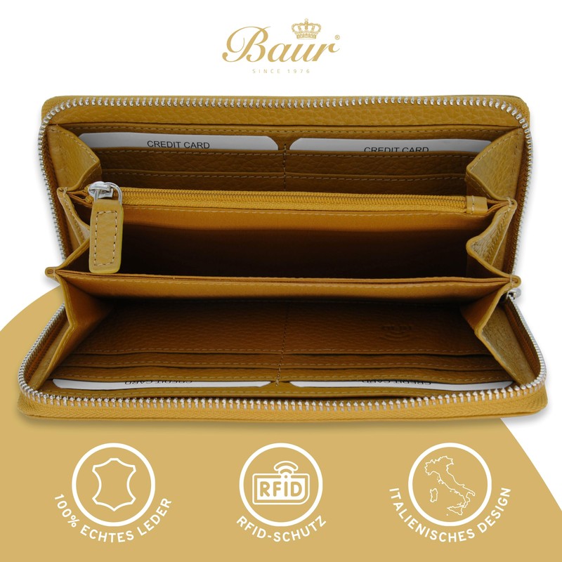 Baur Women's Genuine Leather Wallet with RFID Protection, Large Wallet,